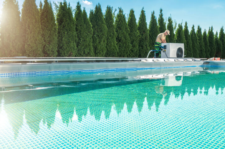 outdoor swimming pool heating by heat pump